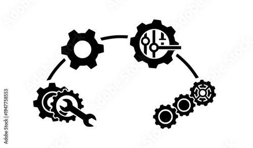 Arc layout solid gear icon set glyph vector for settings functions