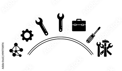 Settings and maintenance solid glyph icon symbols vector set