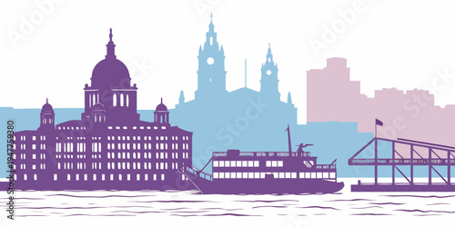 London city skyline with thames river and famous landmarks Vector
