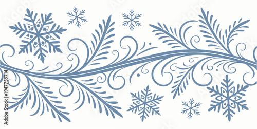 A blue floral design with snowflakes and leaves Vector