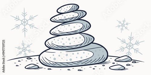 A stack of stones with snowflakes around Vector