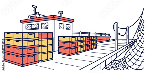 A cargo ship with stacked shipping containers on deck Vector