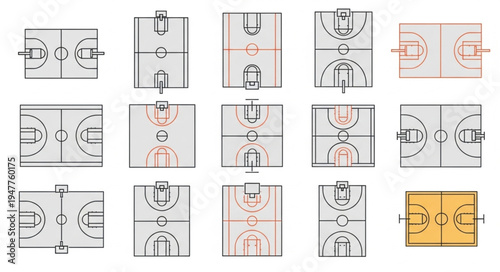 Collection of Basketball Court Layouts and Designs for Sports.
