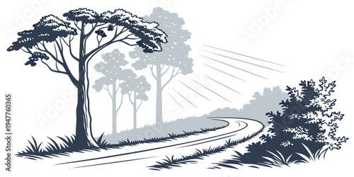 A road with trees on the side Vector