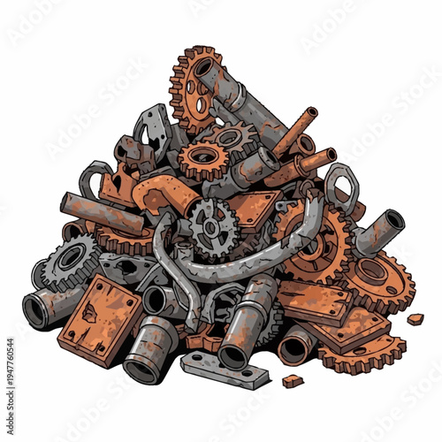 A pile of rusty mechanical parts and gears.