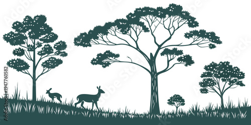 A serene forest scene with deer and trees Vector