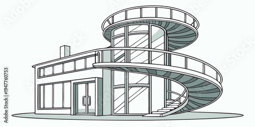 A large building with a spiral staircase Vector