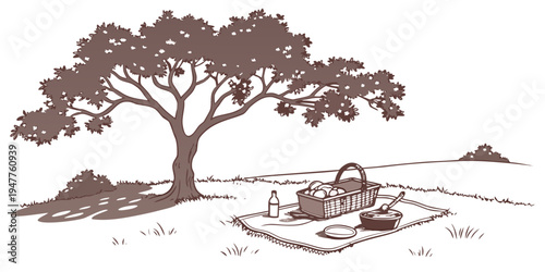 A tree standing on a rocky outcrop Vector