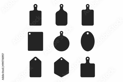 Set of various black silhouette cutting boards on white background