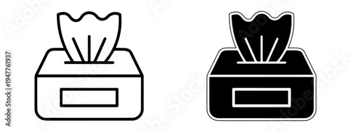 Tissue box icon vector illustration. Box tissue logo. Black and white tissue boxes with tissues sticking out. Editable stroke.