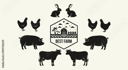 Farm animals and emblem representing the best farm.