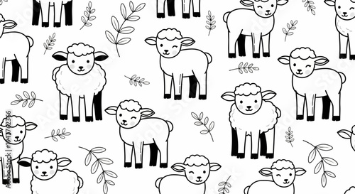 Adorable Hand-Drawn Lambs Seamless Pattern for Childrens Designs.