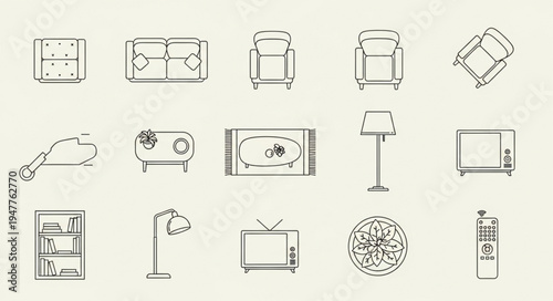 Furniture Icons - A Comprehensive Collection of Interior Design Elements.