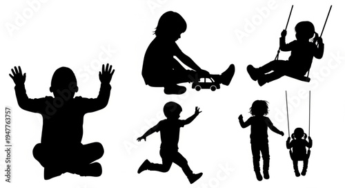 Silhouettes of children playing outside.