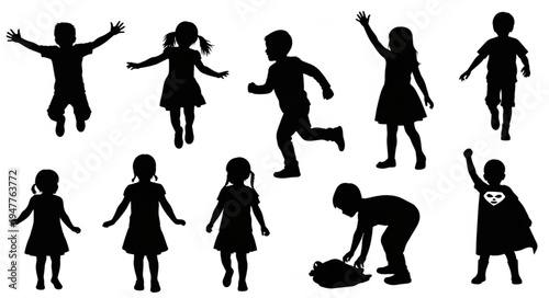 Silhouettes of children playing outside.