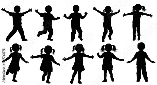 Silhouettes of children playing outside.