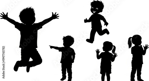 Silhouettes of children playing outside.