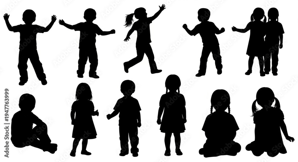 Fototapeta premium Silhouettes of children playing together.