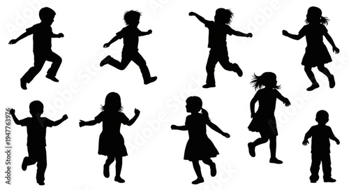 Silhouettes of children playing outside.