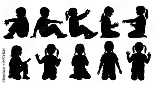 Silhouettes of children playing.