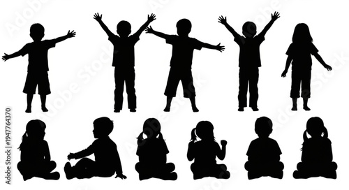 Silhouettes of children playing.