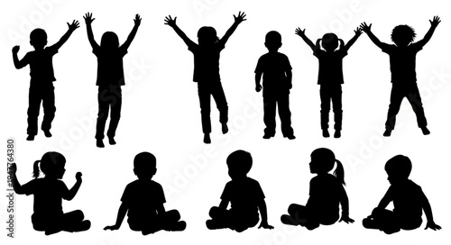 Silhouettes of children playing.
