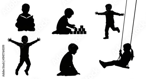 Silhouettes of children playing outdoors.