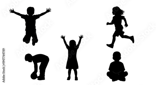 Silhouettes of children playing outside.