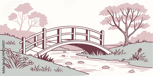 A small bridge over a stream in a park Vector