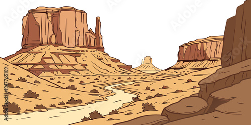 A desert landscape with a rocky cliff and sandy ground Vector
