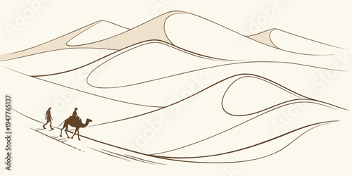 A man rides a camel through the desert Vector