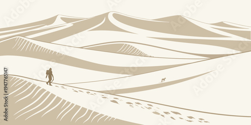 A person walking on a sandy dune landscape Vector