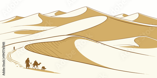 A desert landscape with a camel and rider Vector