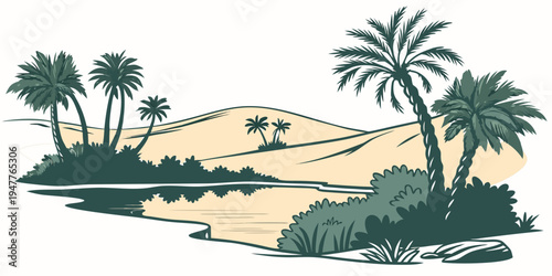 A tropical island with palm trees and sandy dunes Vector