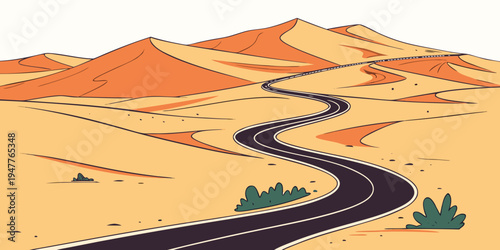 A winding road through a desert landscape Vector