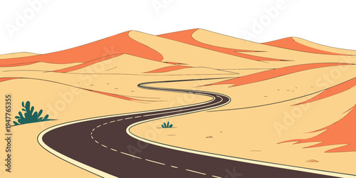 A winding road through a desert landscape Vector