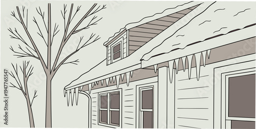 A house with a tree in front of it during winter Vector