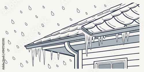 A house with rain falling from the roof Vector