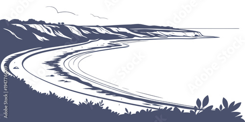 A winding road through a mountainous landscape Vector