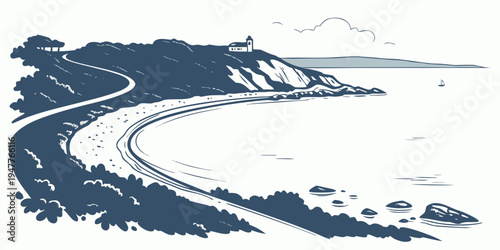 A winding road along a cliffside by the sea Vector