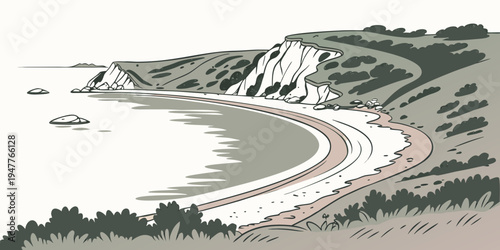A winding road along a scenic coastline Vector