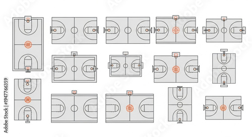 Collection of Basketball Court Layouts and Designs for Sports and Recreation.