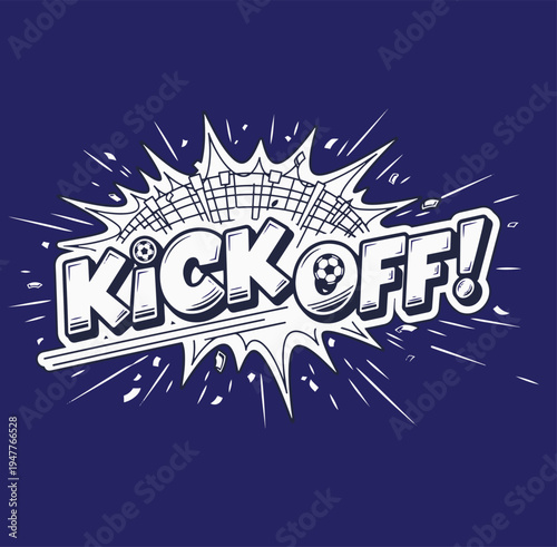 Explosive Kickoff Soccer Announcement Graphic with Goal Net Burst and Football Vector Illustration