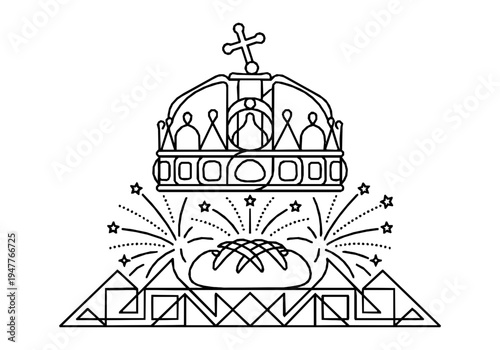 Worker's Day Monoline Background with Industrial Gear and Laurel