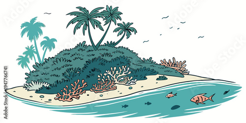 A small island with palm trees and a sandy beach Vector