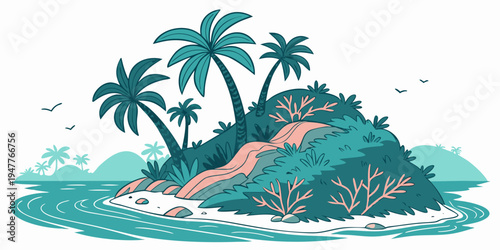 A small island with palm trees and coral reef Vector