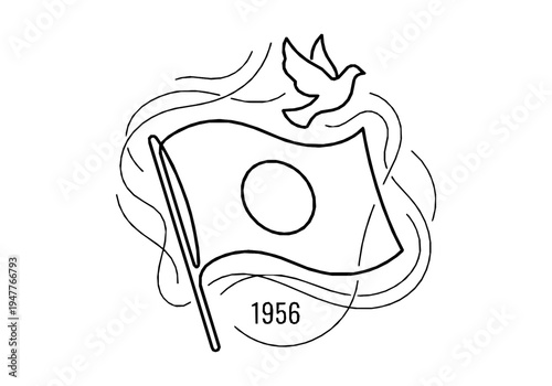 Hungary 1956 Revolution Memorial Monoline Background with Flag Silhouette