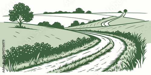A winding road through a green landscape Vector