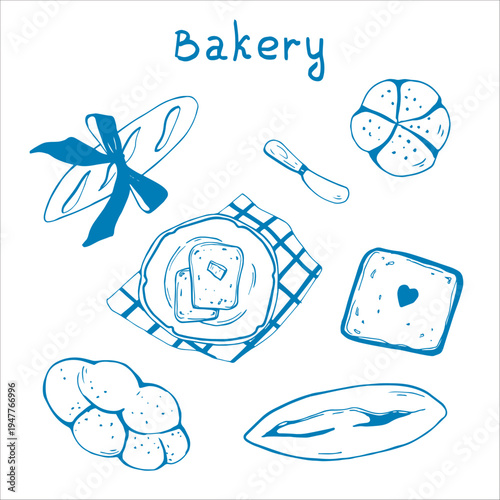 Whimsy hand drawn Bakery Bread set 