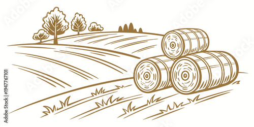 A drawing of hay bales in a field Vector